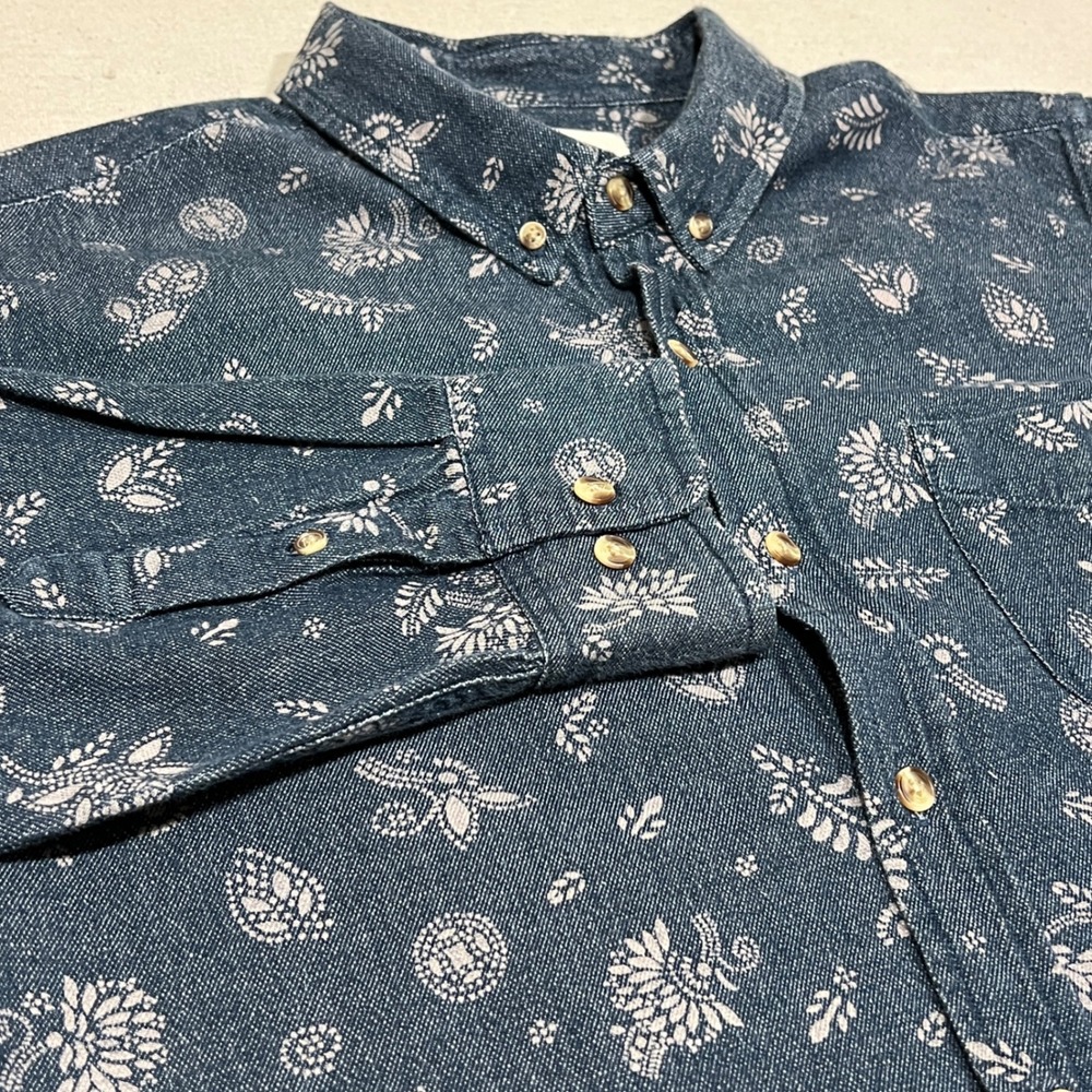 OBEY PROPAGANDA Mens Denim Button Up‎ Shirt Long Sleeve Paisley Print Size L